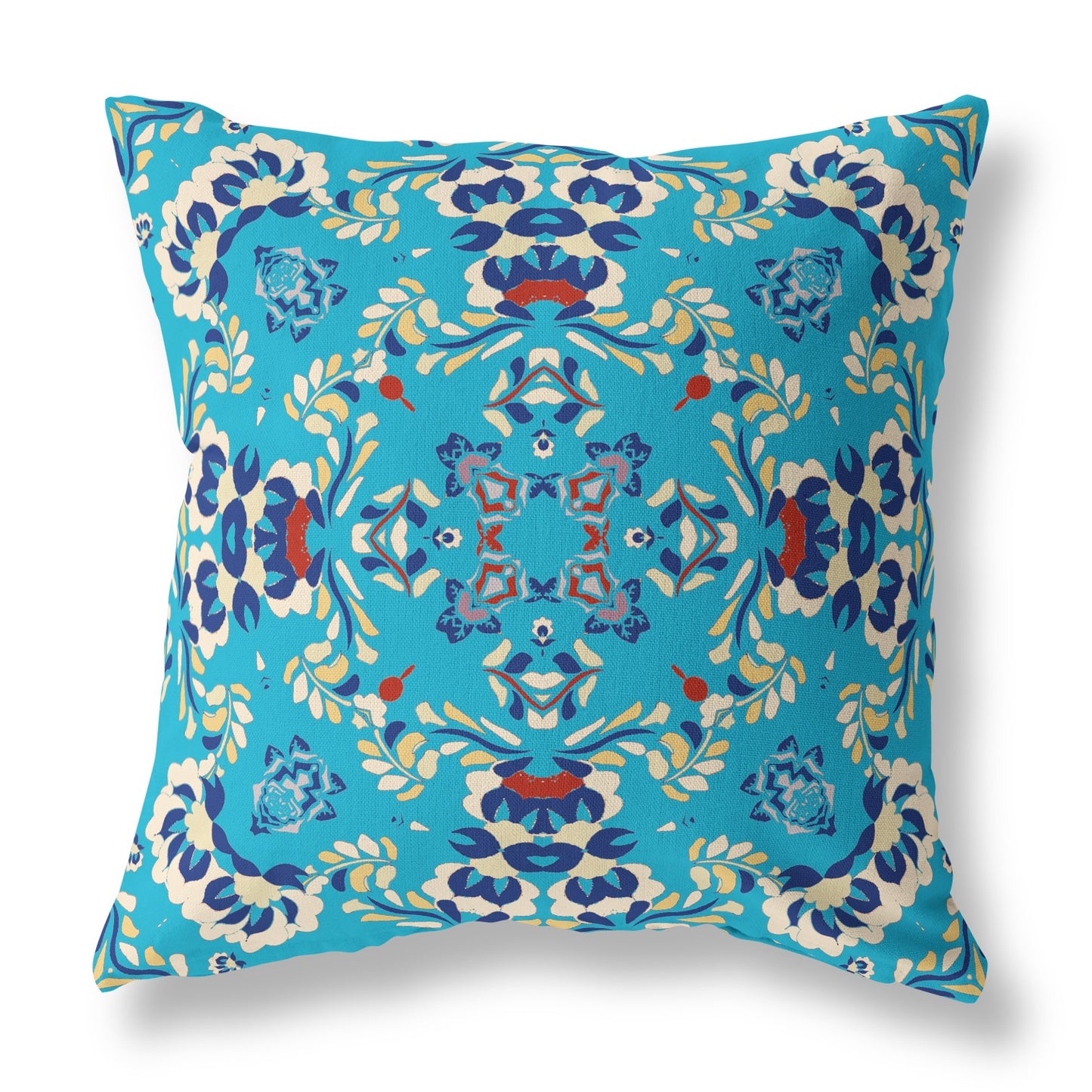 16" Cyan Blue Filigree Indoor Outdoor Zip Throw Pillow