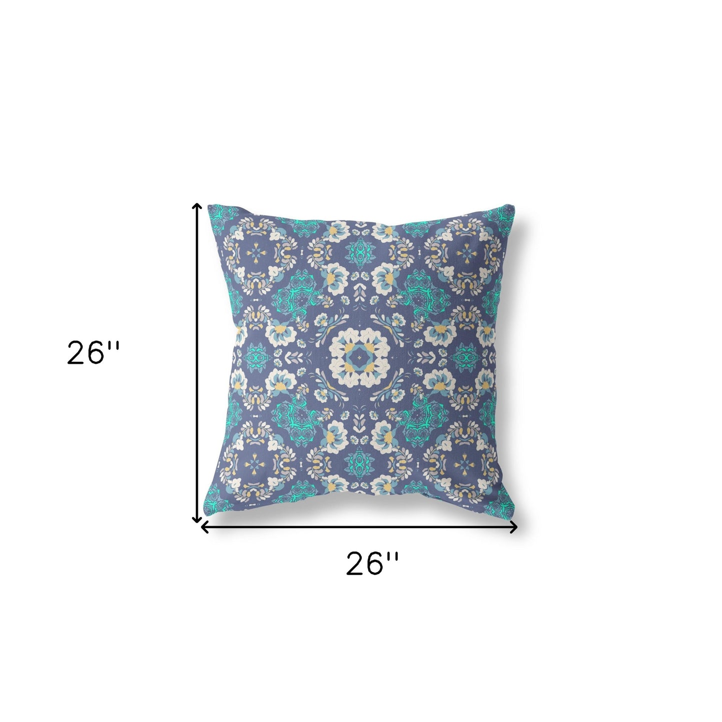 18" X 18" Blue And White Zippered Floral Indoor Outdoor Throw Pillow
