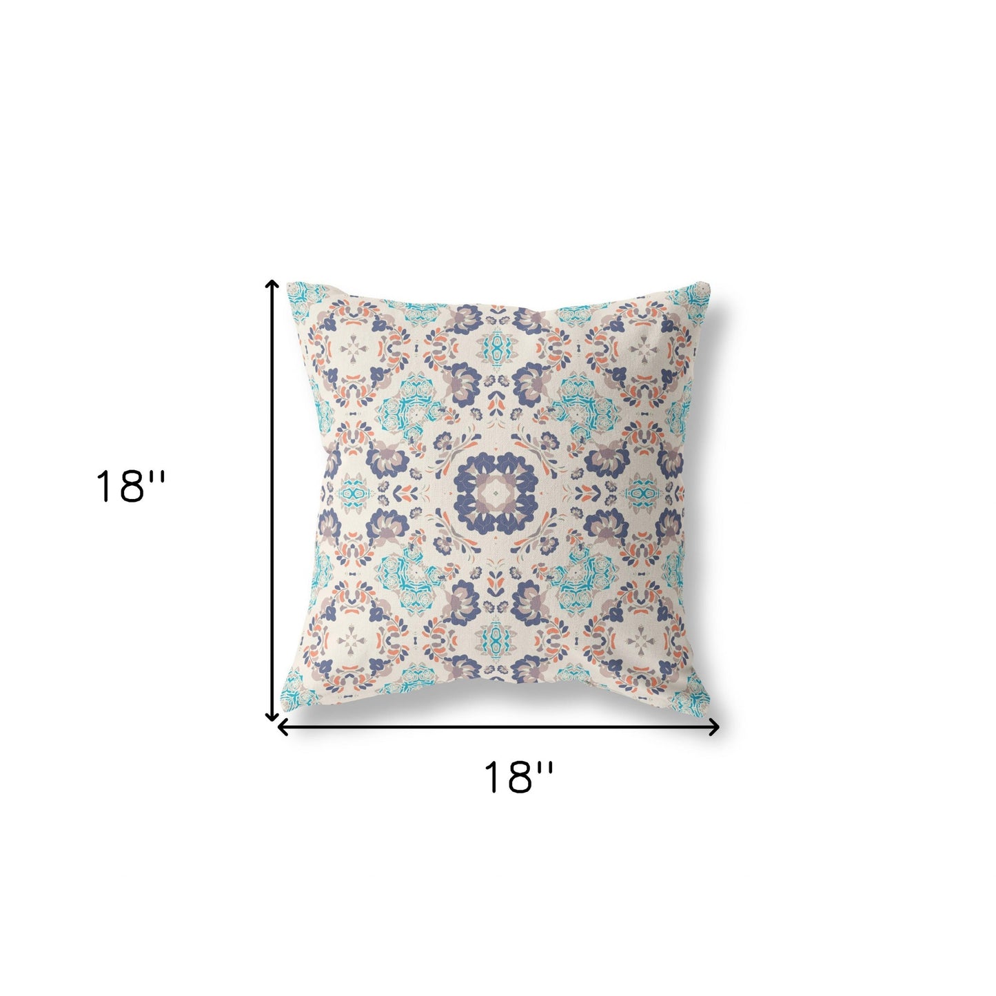 18"x18" White Gray and Teal Zip Broadcloth Floral Throw Pillow
