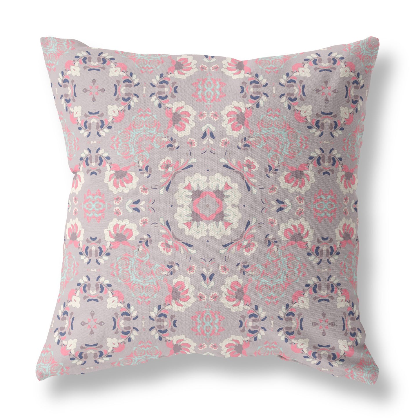 16" X 16" Muted Pink And White Zippered Floral Indoor Outdoor Throw Pillow