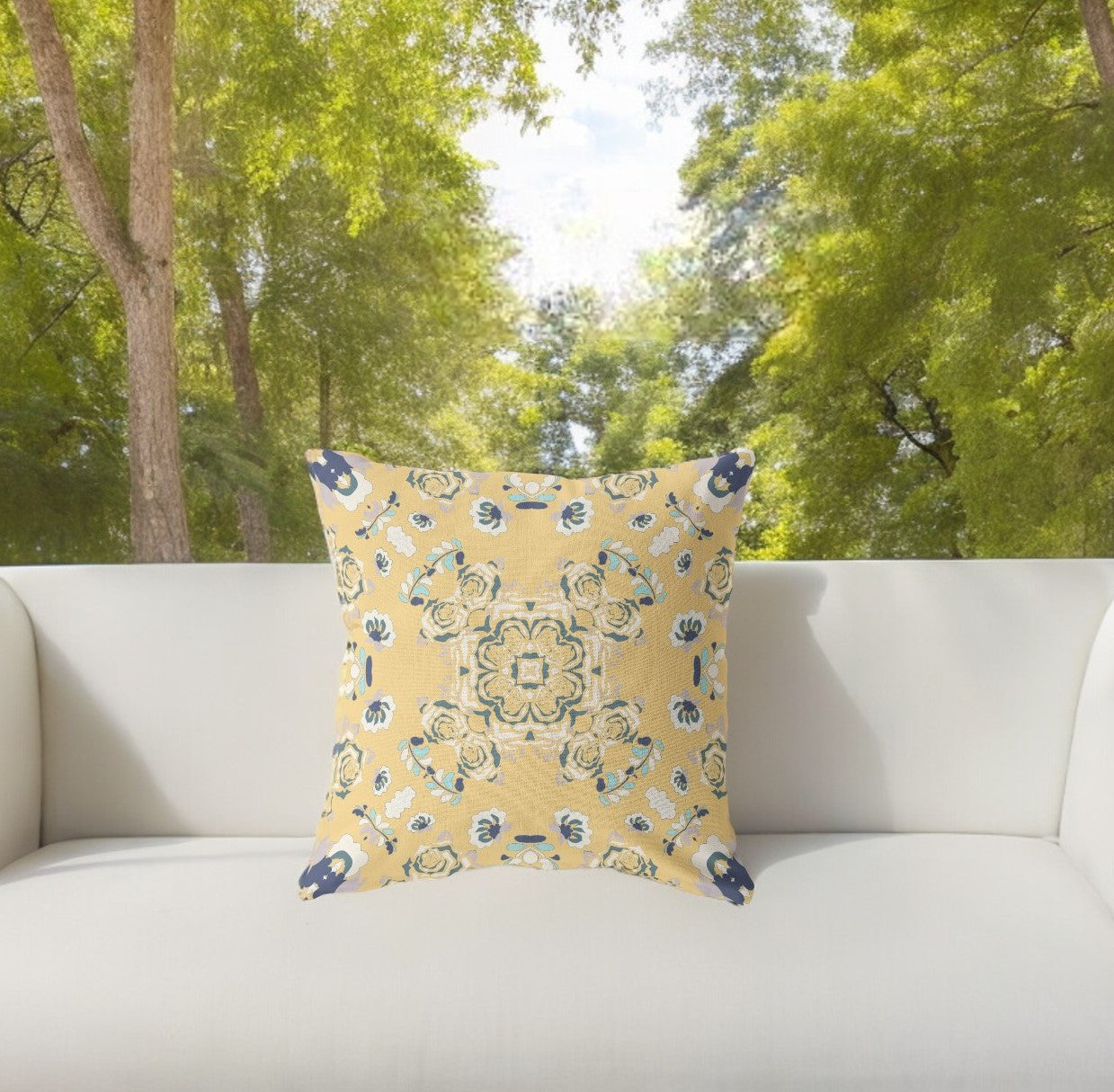 16” Yellow Navy Wreath Indoor Outdoor Zippered Throw Pillow