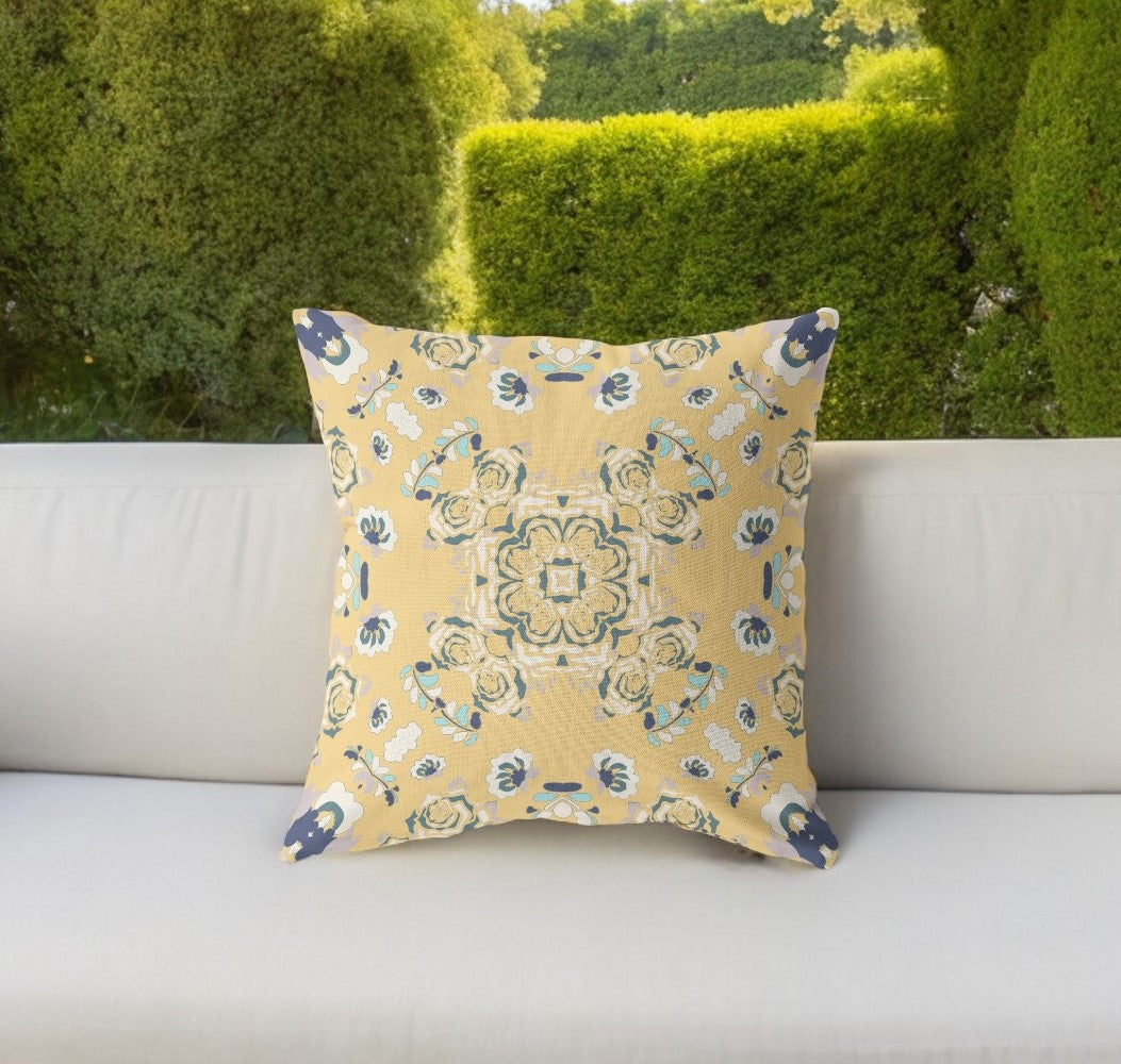 18” Yellow Navy Wreath Indoor Outdoor Zippered Throw Pillow