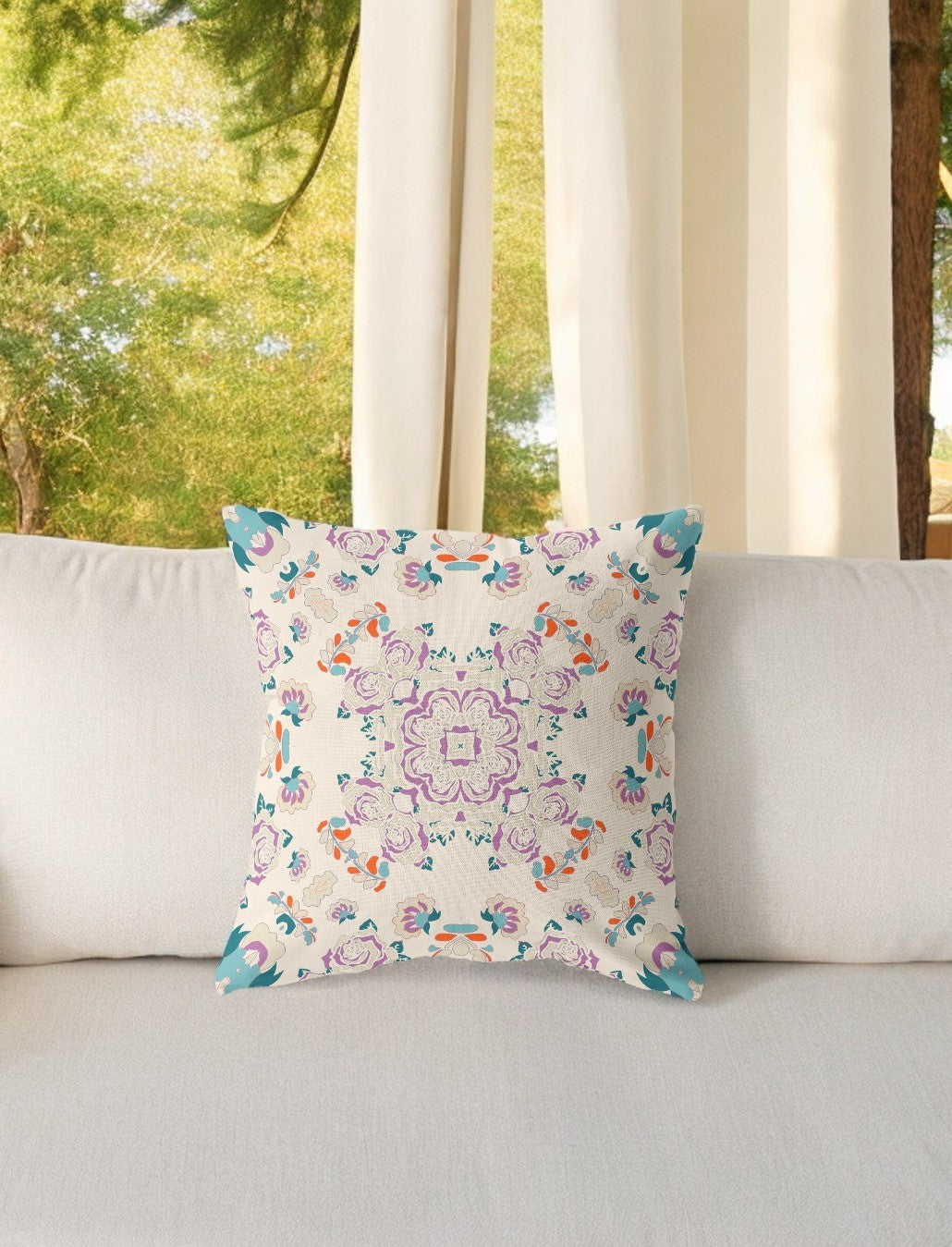 16” Purple Teal Wreath Indoor Outdoor Zippered Throw Pillow