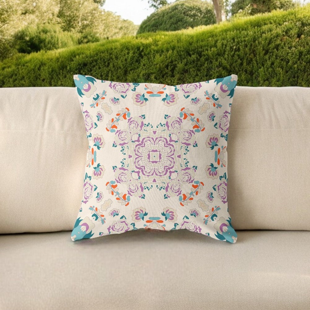 18” Purple Teal Wreath Indoor Outdoor Zippered Throw Pillow