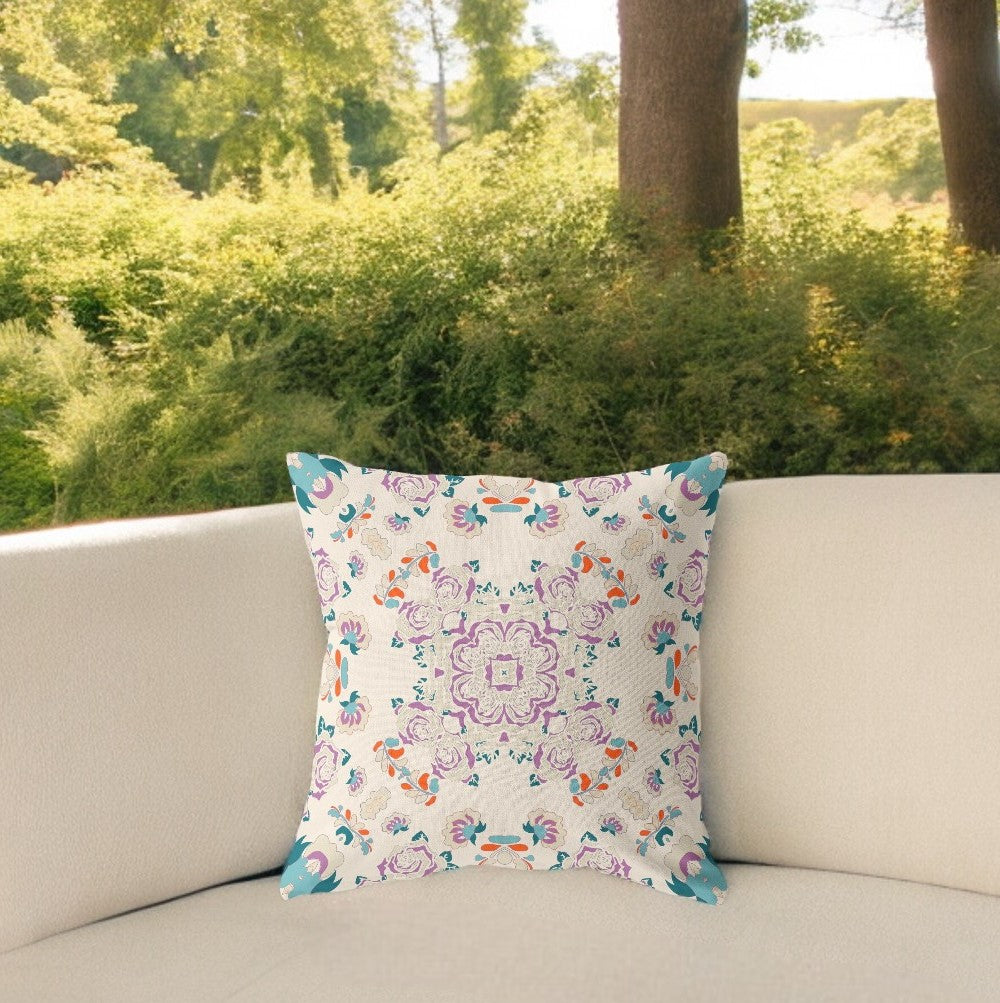 18” Purple Teal Wreath Indoor Outdoor Zippered Throw Pillow