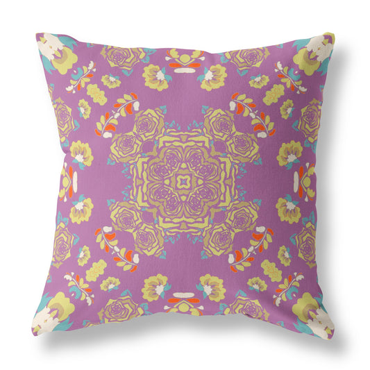 16” Purple Yellow Wreath Indoor Outdoor Zippered Throw Pillow