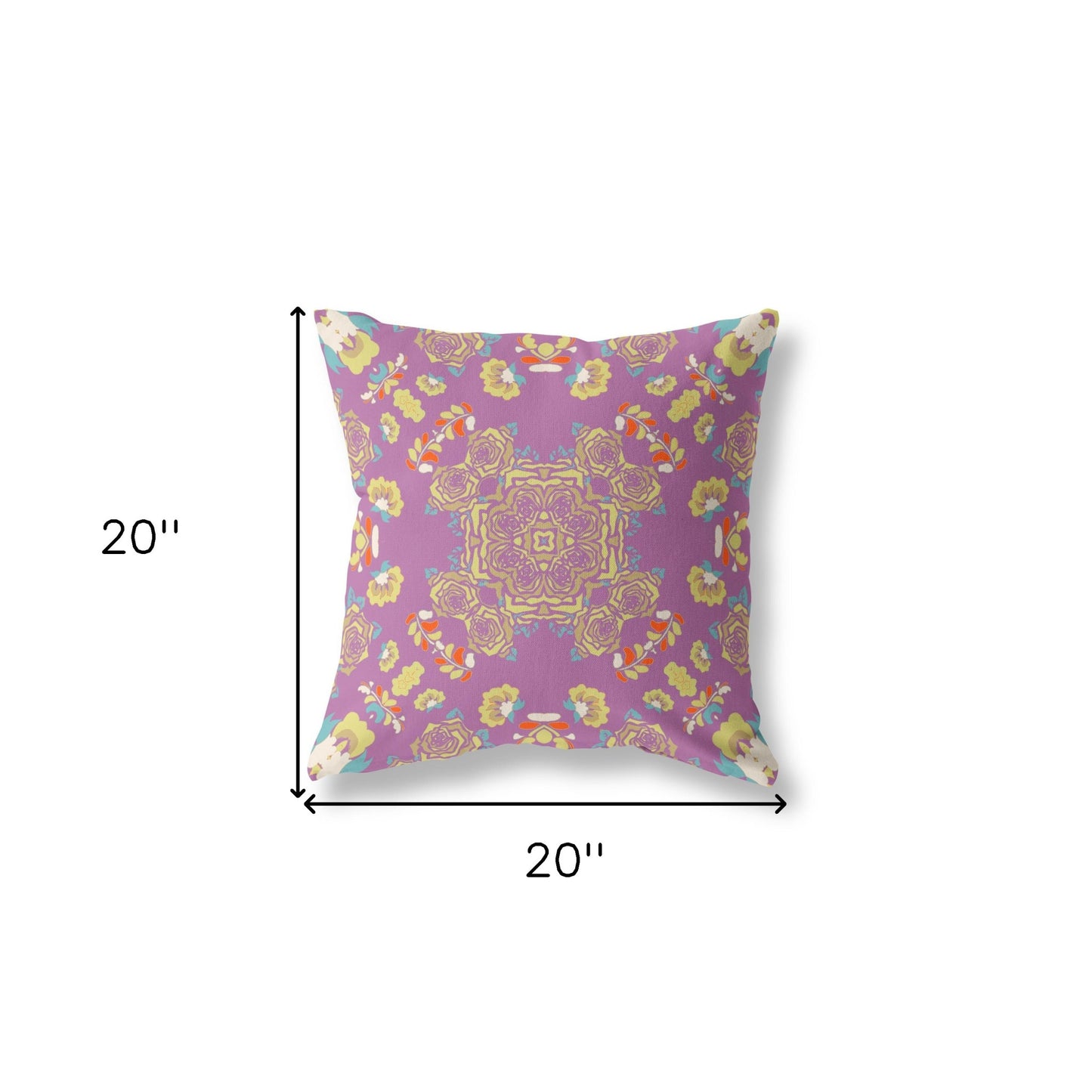 18” Purple Yellow Wreath Indoor Outdoor Zippered Throw Pillow