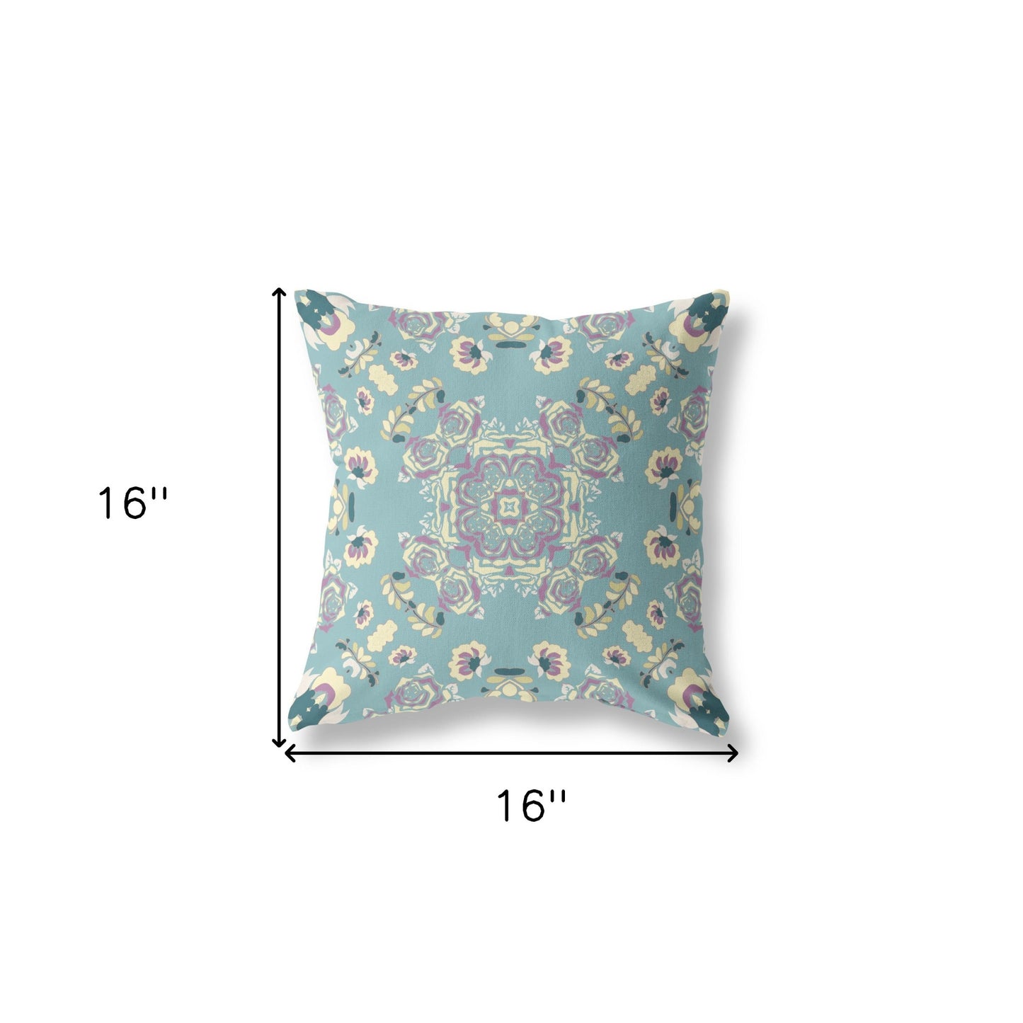 16” Blue Lavender Wreath Indoor Outdoor Zippered Throw Pillow