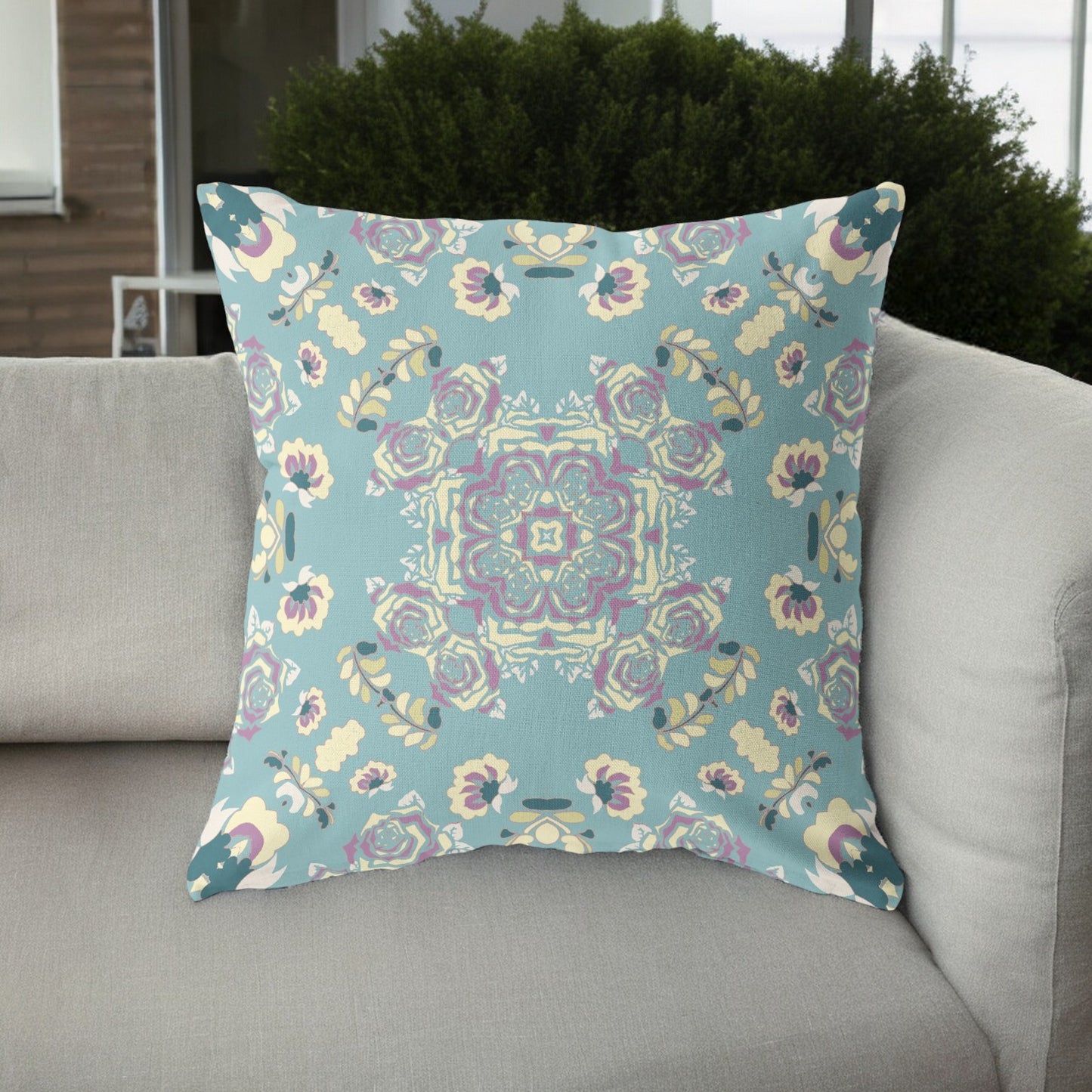 16” Blue Lavender Wreath Indoor Outdoor Zippered Throw Pillow