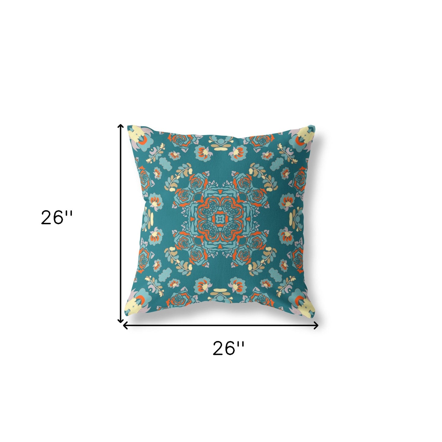 18” Teal Orange Wreath Indoor Outdoor Zippered Throw Pillow