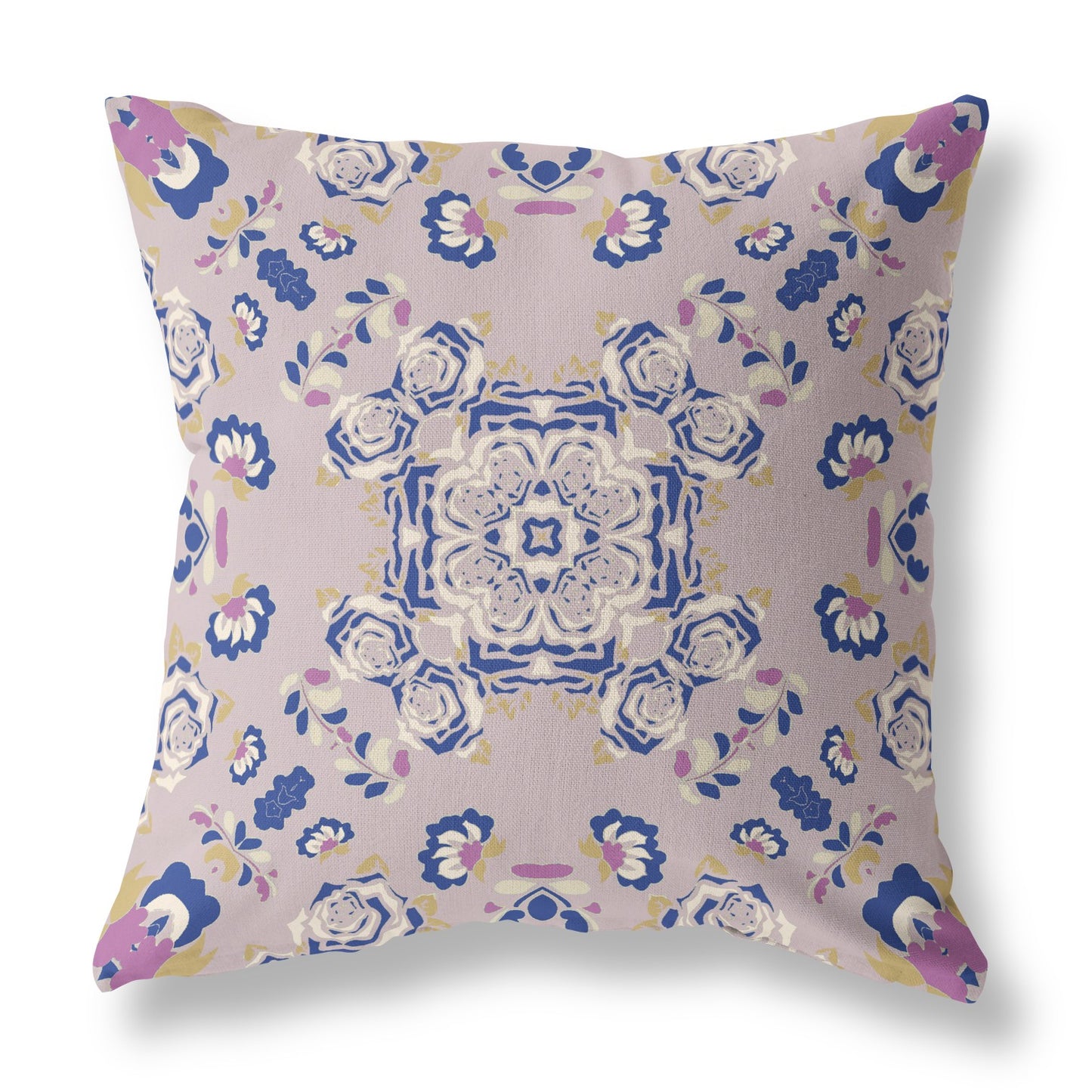 16” Lavender Blue Wreath Indoor Outdoor Zippered Throw Pillow