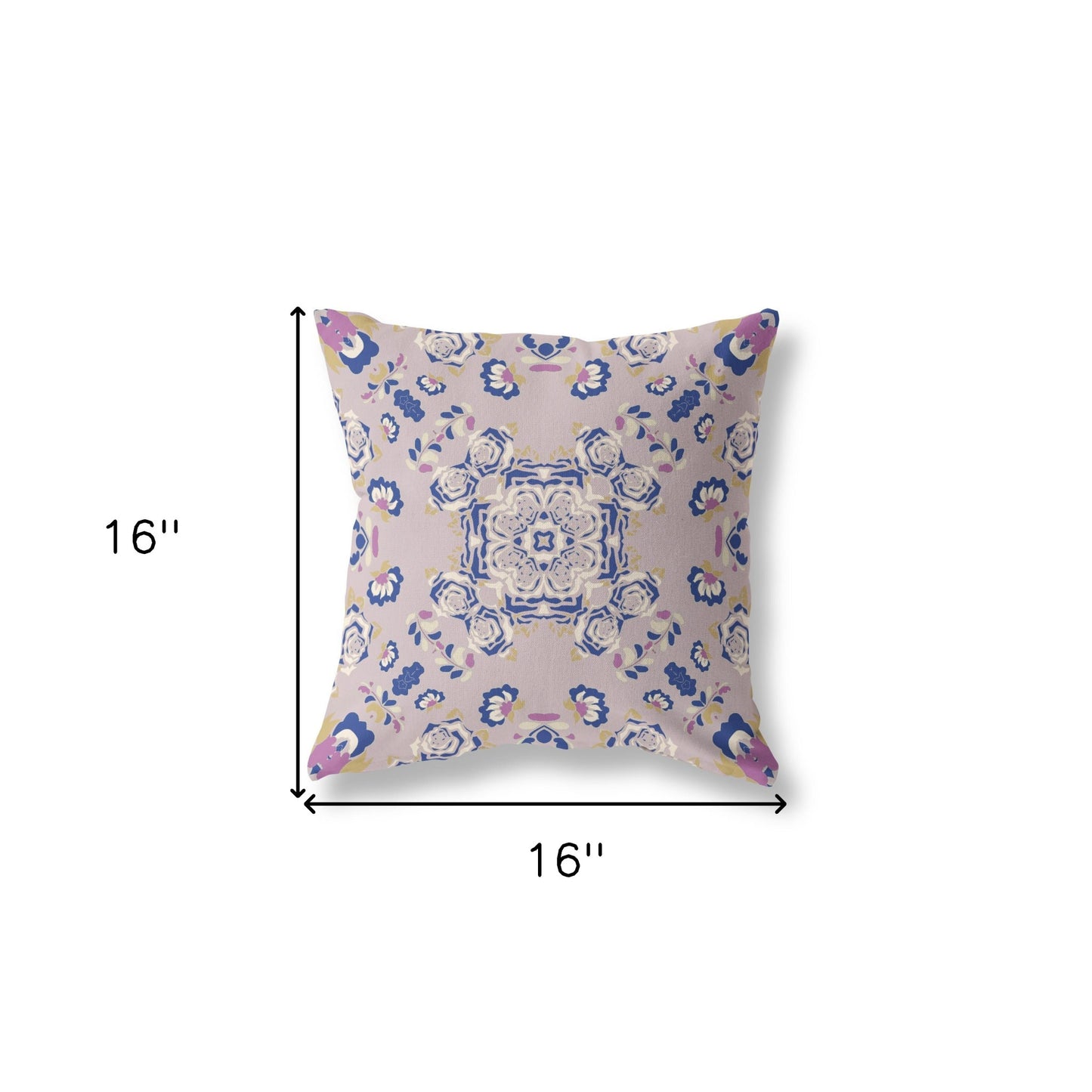 16” Lavender Blue Wreath Indoor Outdoor Zippered Throw Pillow