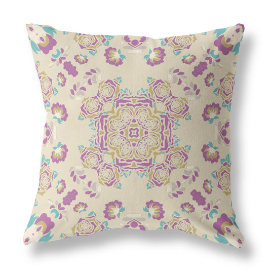 16” Purple Gold Wreath Indoor Outdoor Zippered Throw Pillow