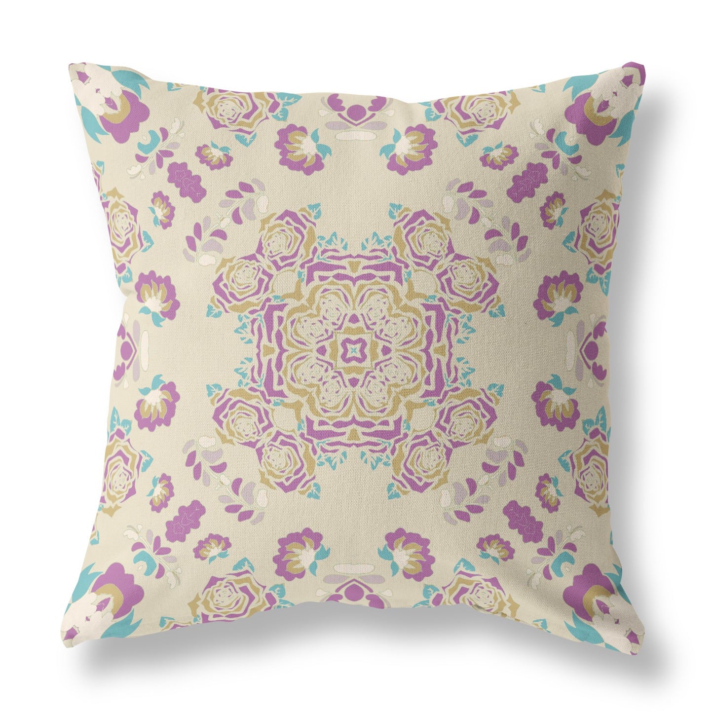 16” Purple Gold Wreath Indoor Outdoor Zippered Throw Pillow