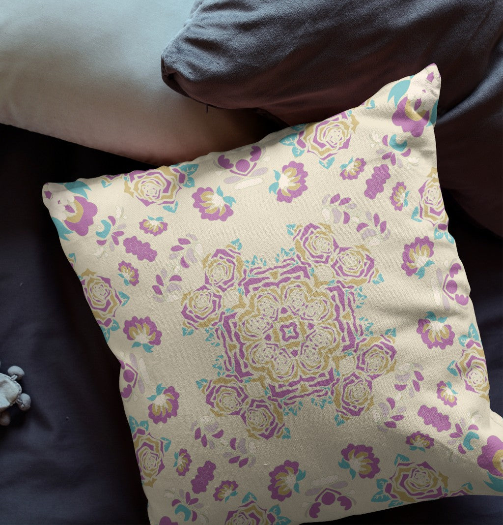 16” Purple Gold Wreath Indoor Outdoor Zippered Throw Pillow
