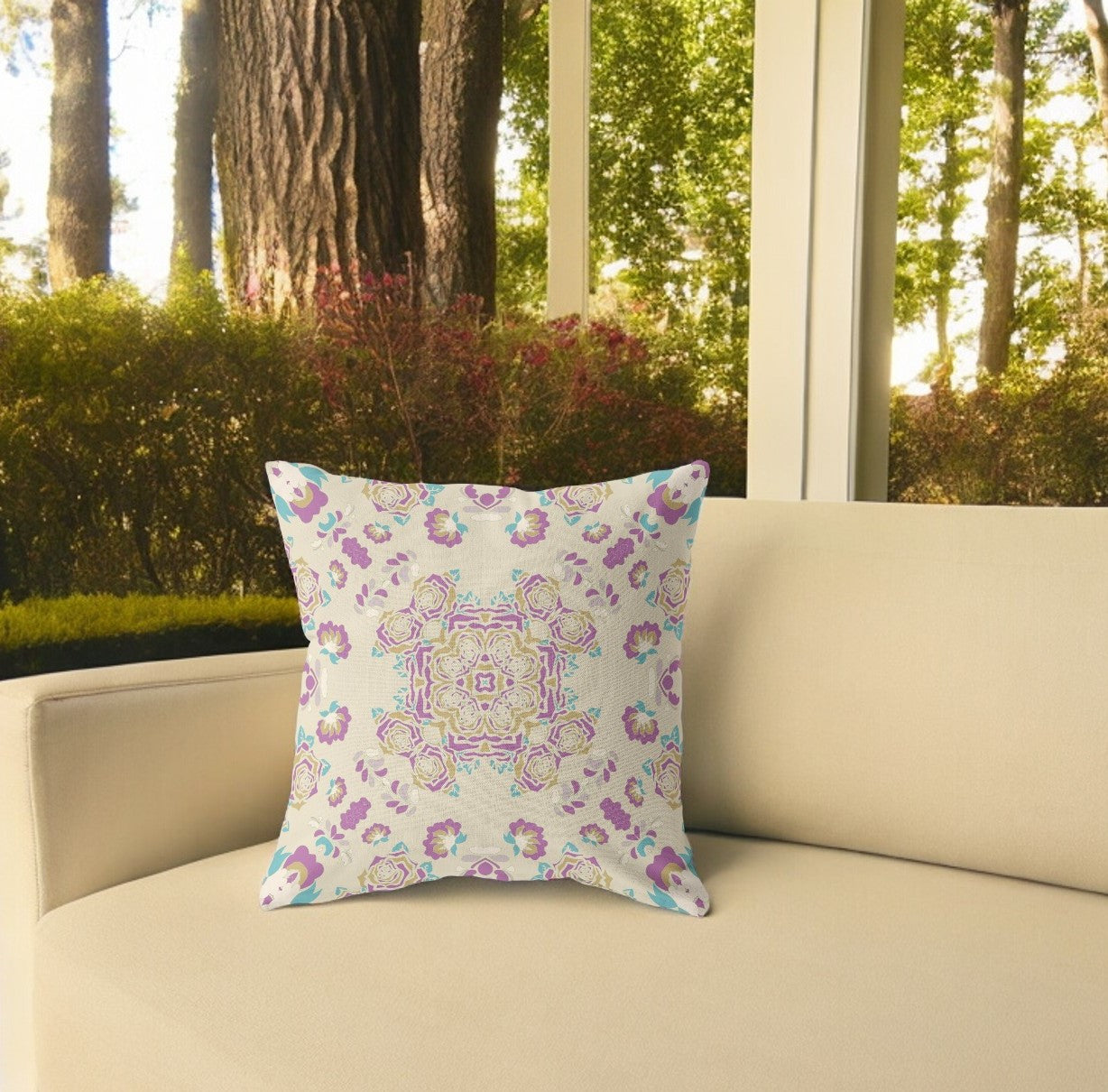 16” Purple Gold Wreath Indoor Outdoor Zippered Throw Pillow