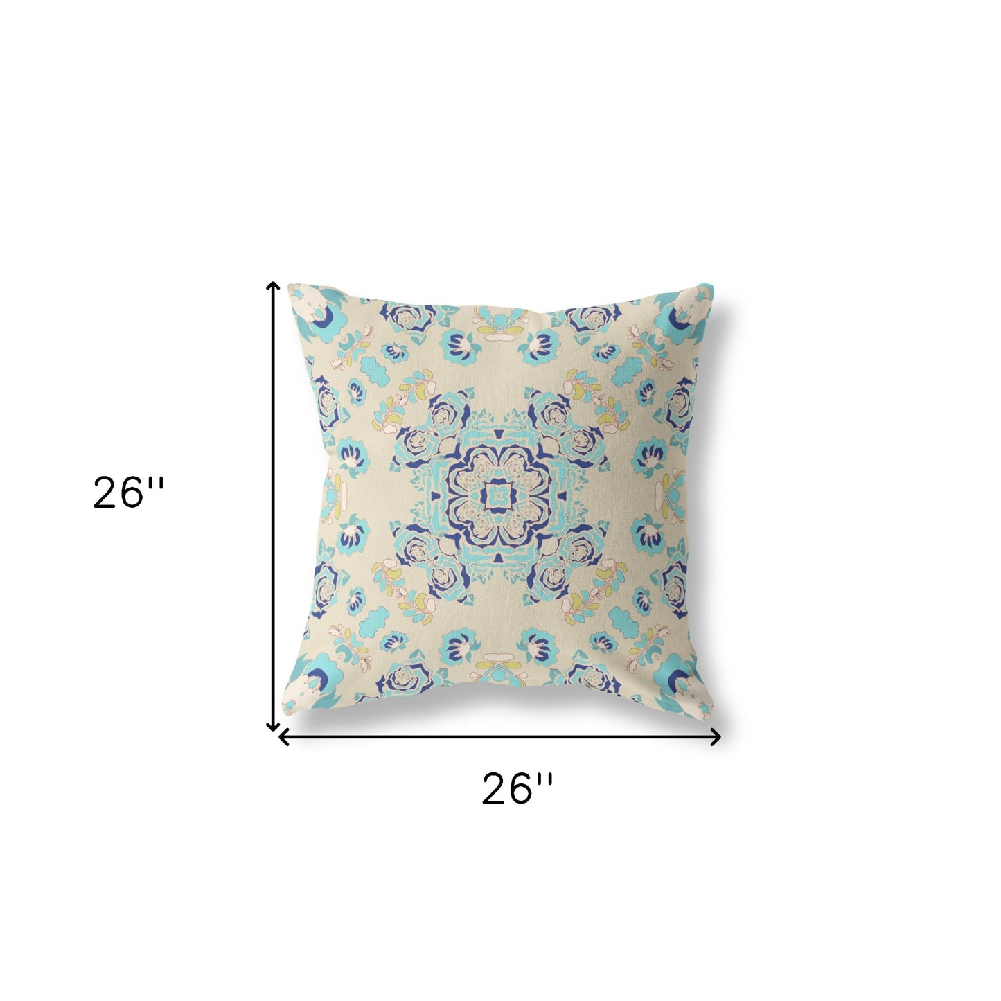 18” Blue Beige Wreath Indoor Outdoor Zippered Throw Pillow