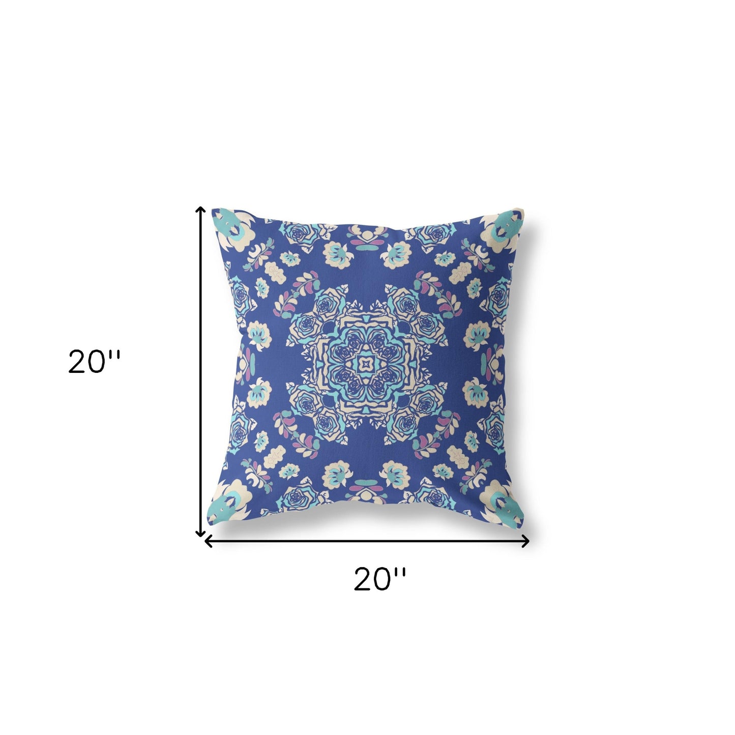 18” Blue Cream Wreath Indoor Outdoor Zippered Throw Pillow