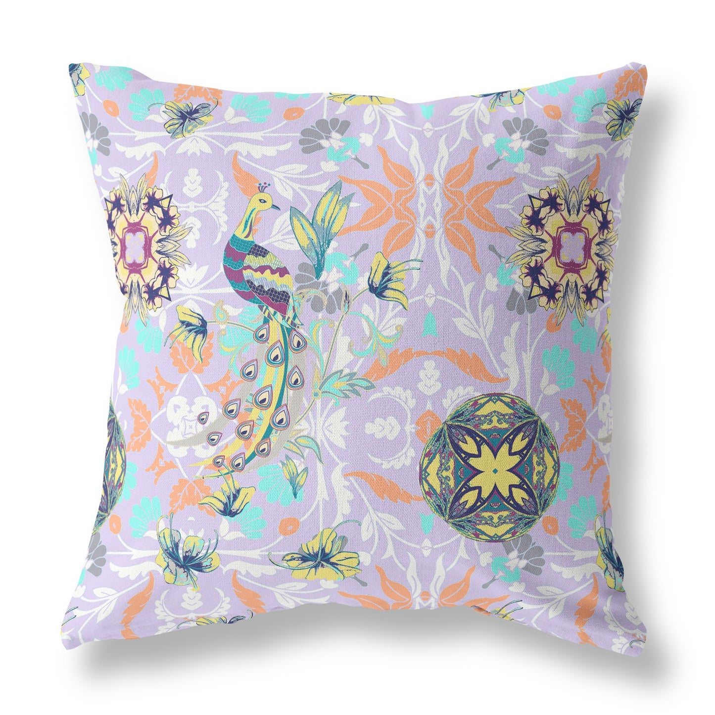 16" Purple Orange Peacock Indoor Outdoor Zip Throw Pillow