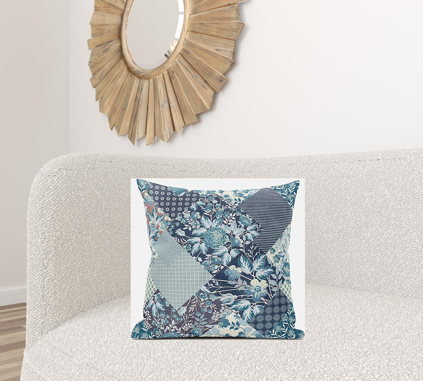 18" Blue White Floral Suede Throw Pillow