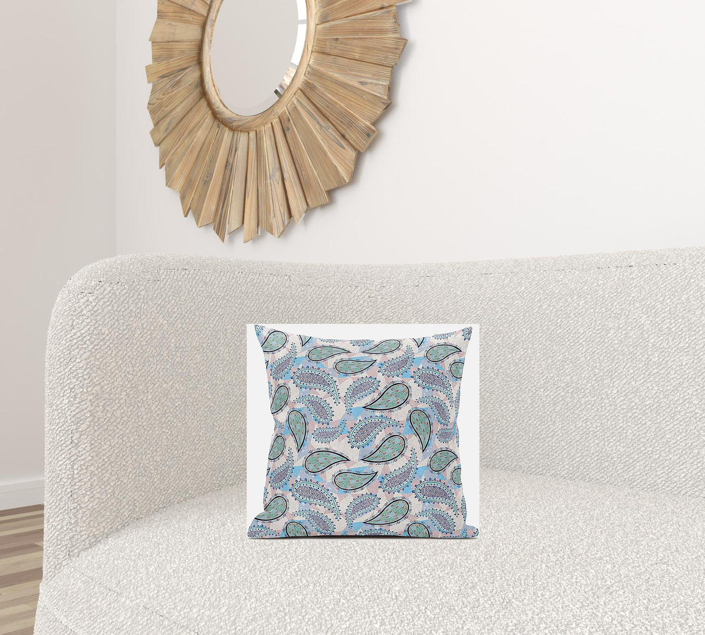 16” Blue Green Boho Paisley Suede Throw Pillow