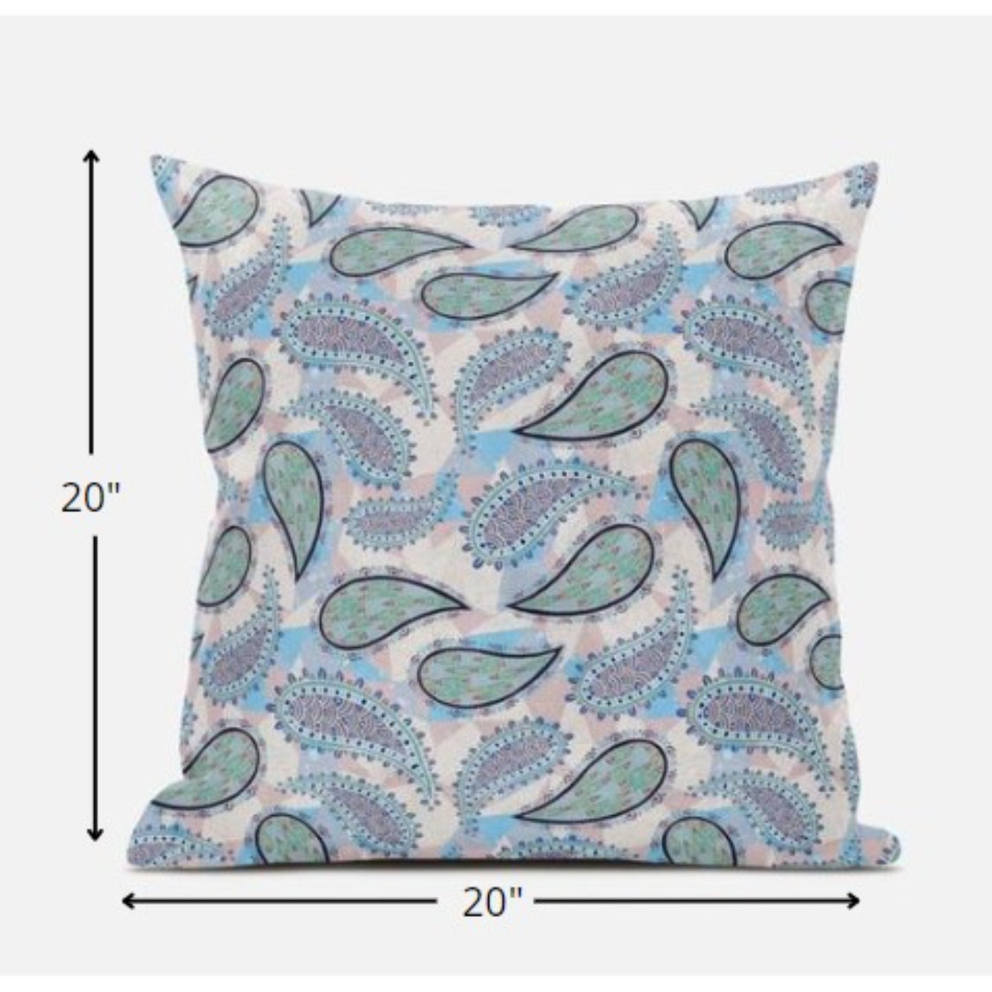 18” Blue Green Boho Paisley Suede Throw Pillow