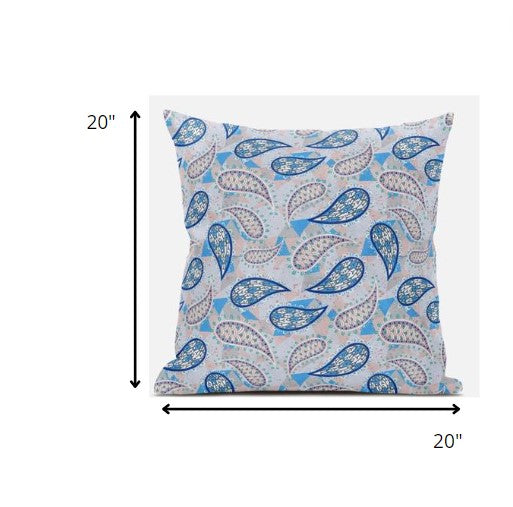 18” Blue Peach Boho Paisley Suede Throw Pillow