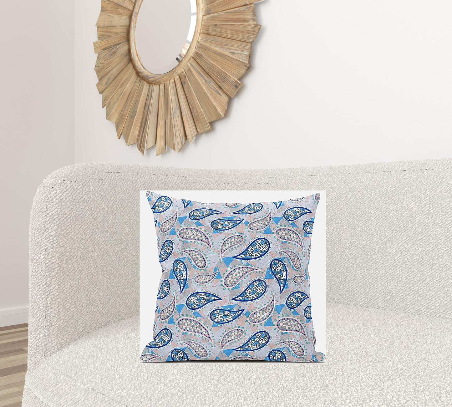 18” Blue Peach Boho Paisley Suede Throw Pillow