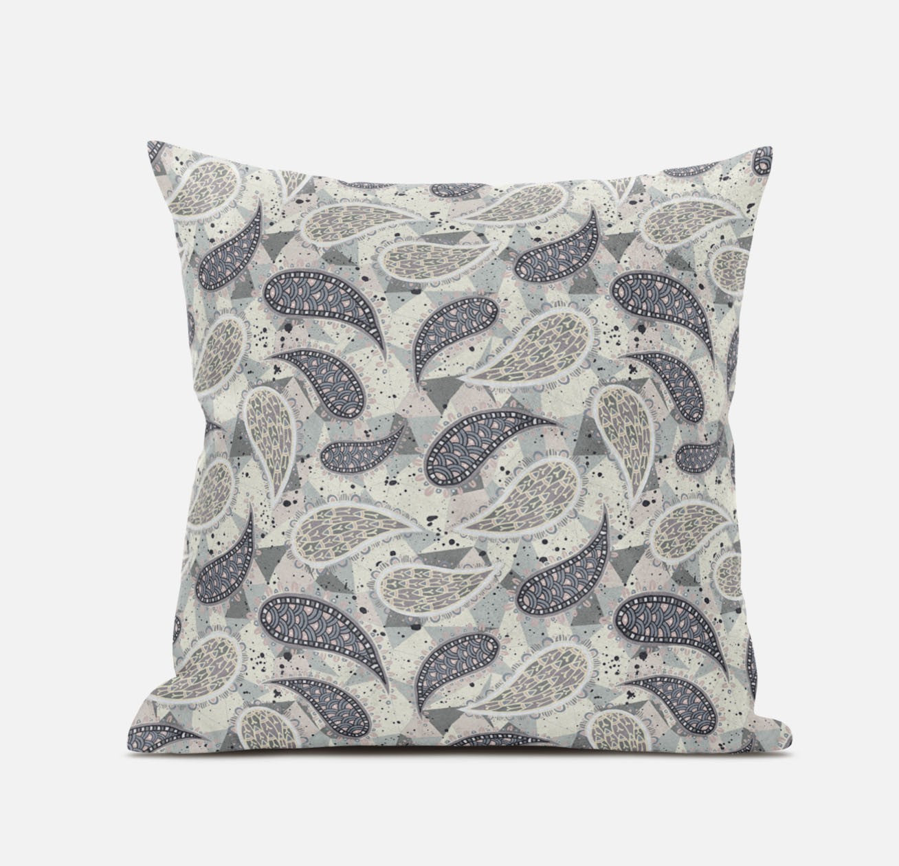 16” Gray Cream Boho Paisley Suede Throw Pillow