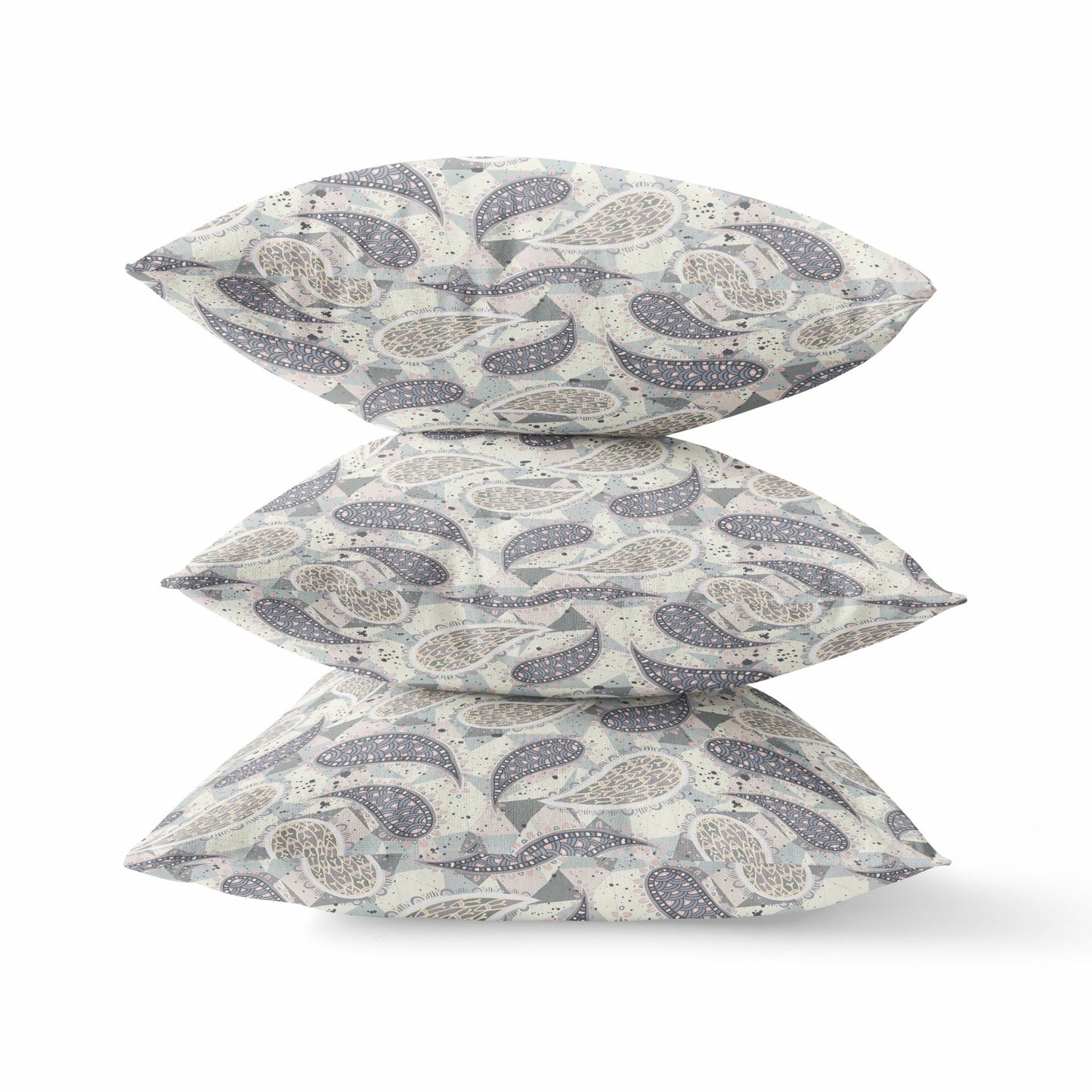 16” Gray Cream Boho Paisley Suede Throw Pillow