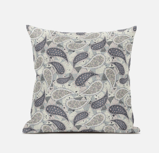 18” Gray Cream Boho Paisley Suede Throw Pillow