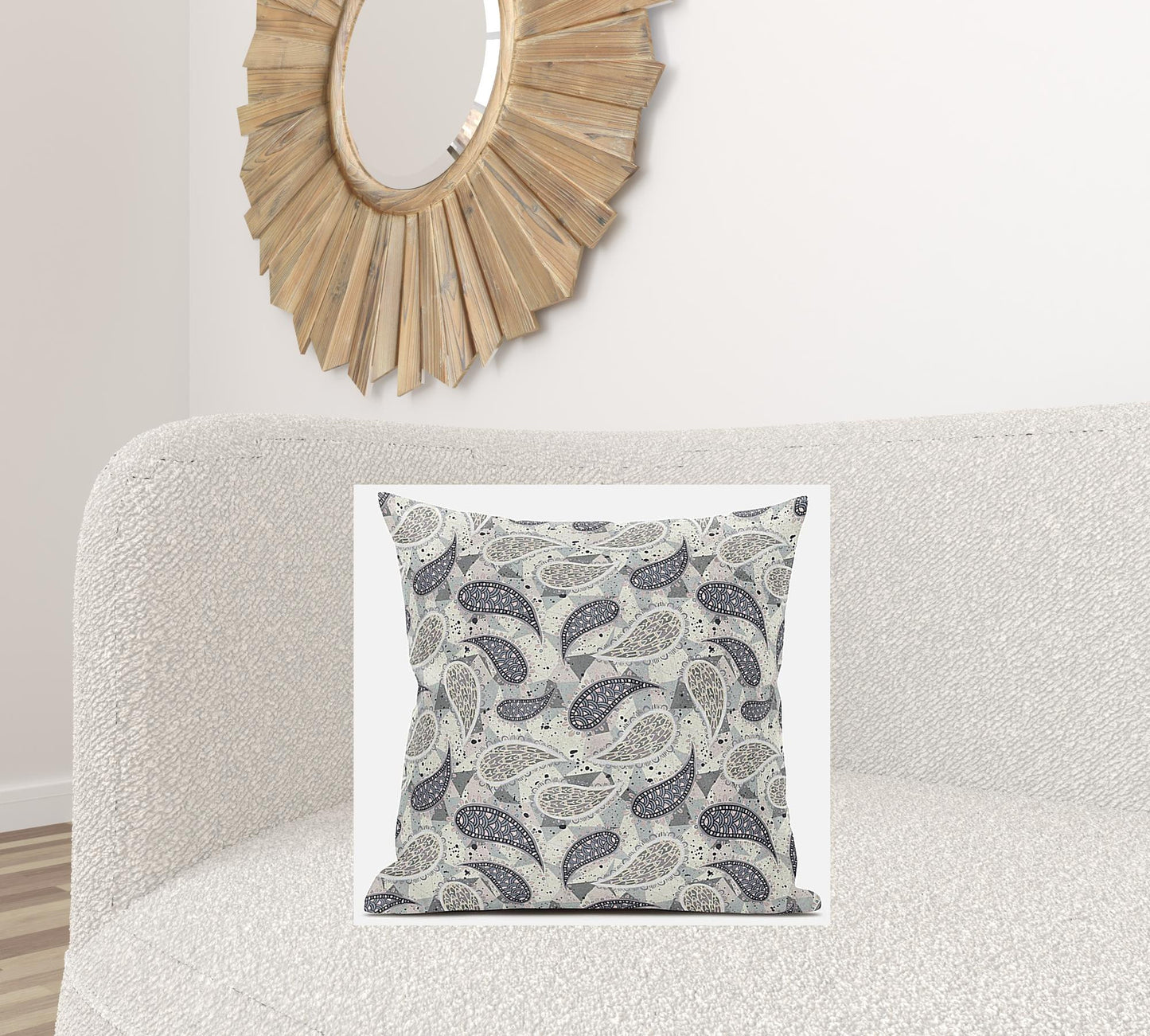 18” Gray Cream Boho Paisley Suede Throw Pillow