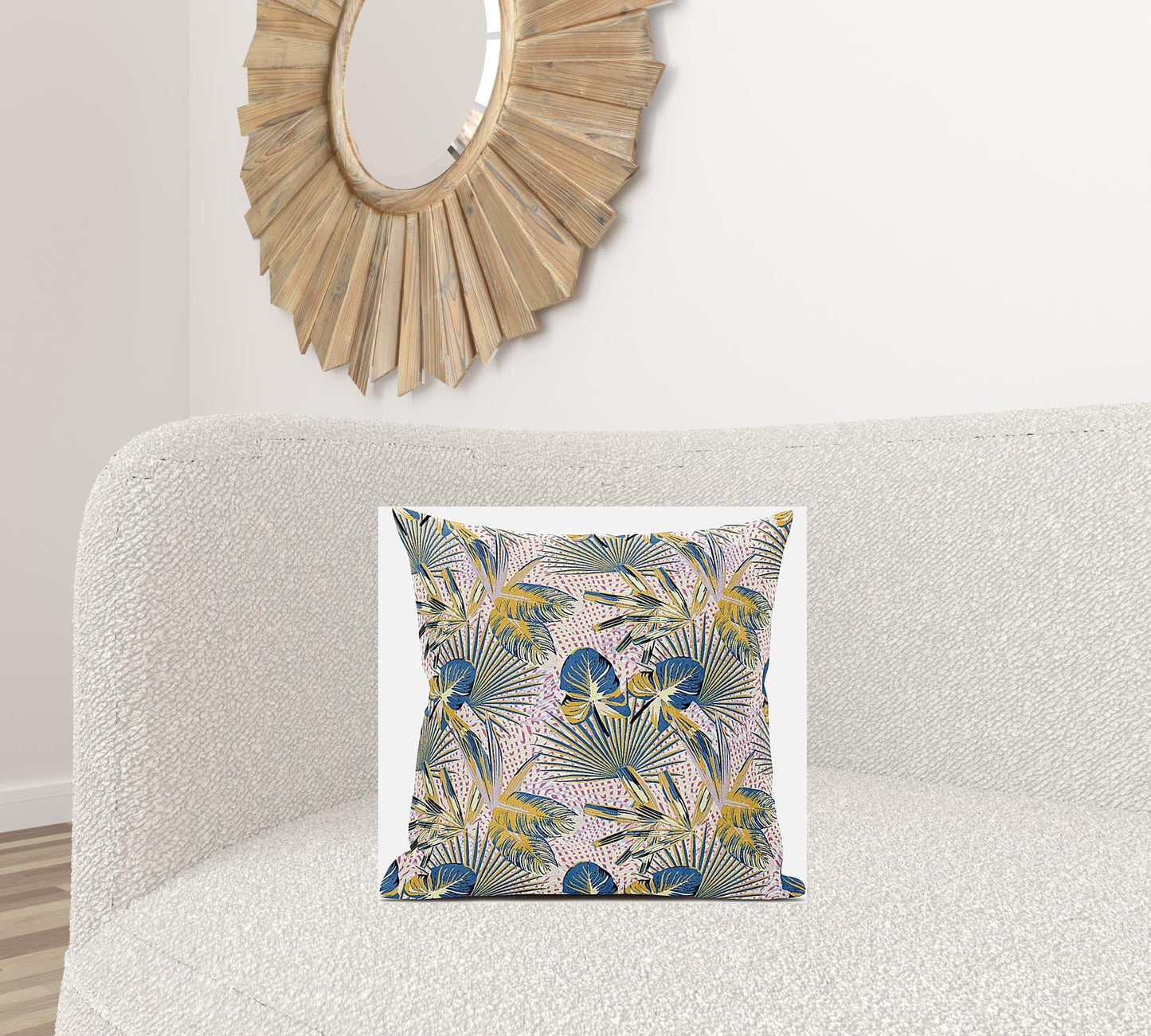 18” Blue Gold Tropical Suede Throw Pillow