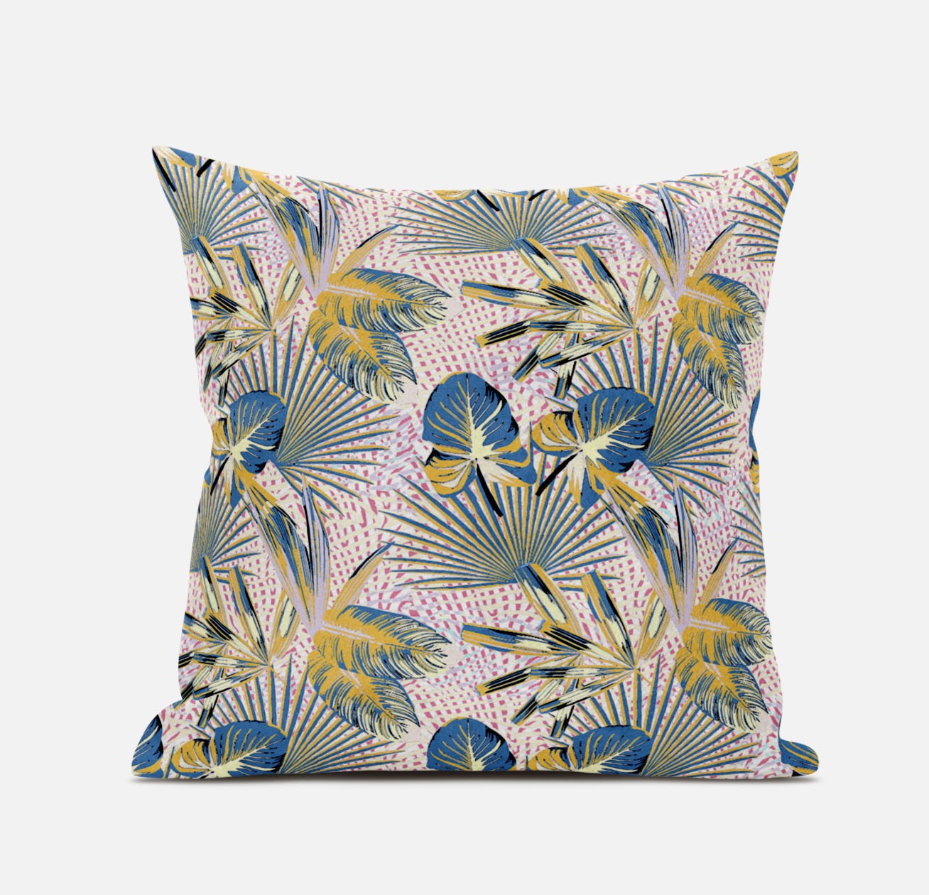 18” Blue Gold Tropical Suede Throw Pillow