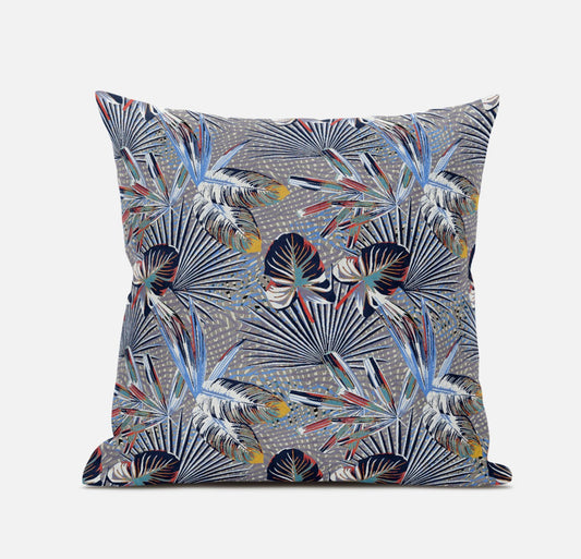 16” Indigo Gray Tropical Suede Throw Pillow