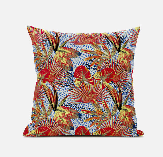 16” Crimson Yellow Tropical Suede Throw Pillow