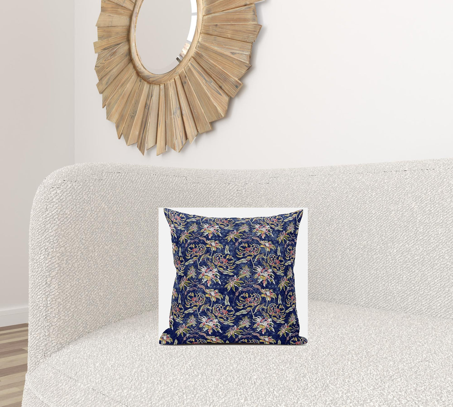 16" Blue Yellow Roses Suede Throw Pillow