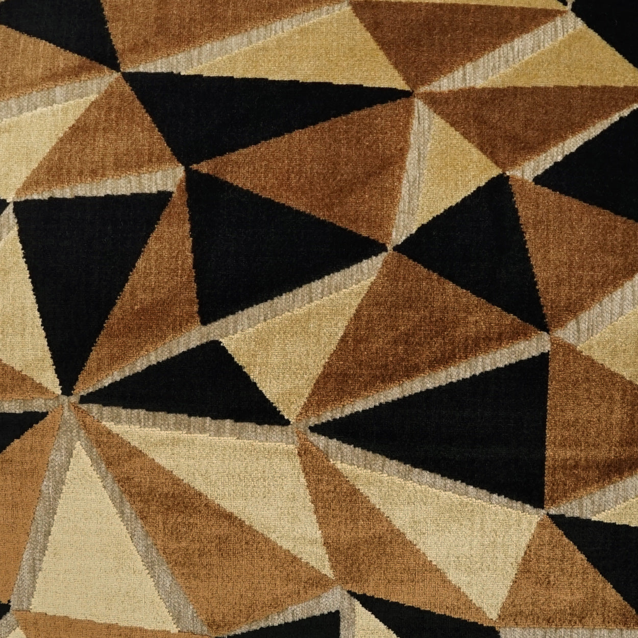 Mid-century geometric triangle rug pattern in earthy browns, beige and black