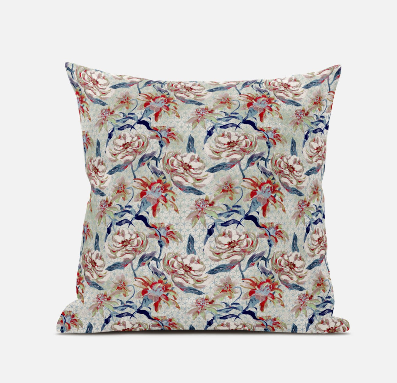 16" Red Indigo Roses Suede Throw Pillow