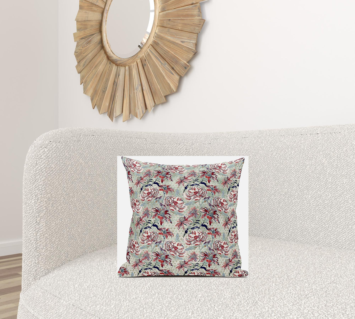 18" Red Pale Green Roses Suede Throw Pillow