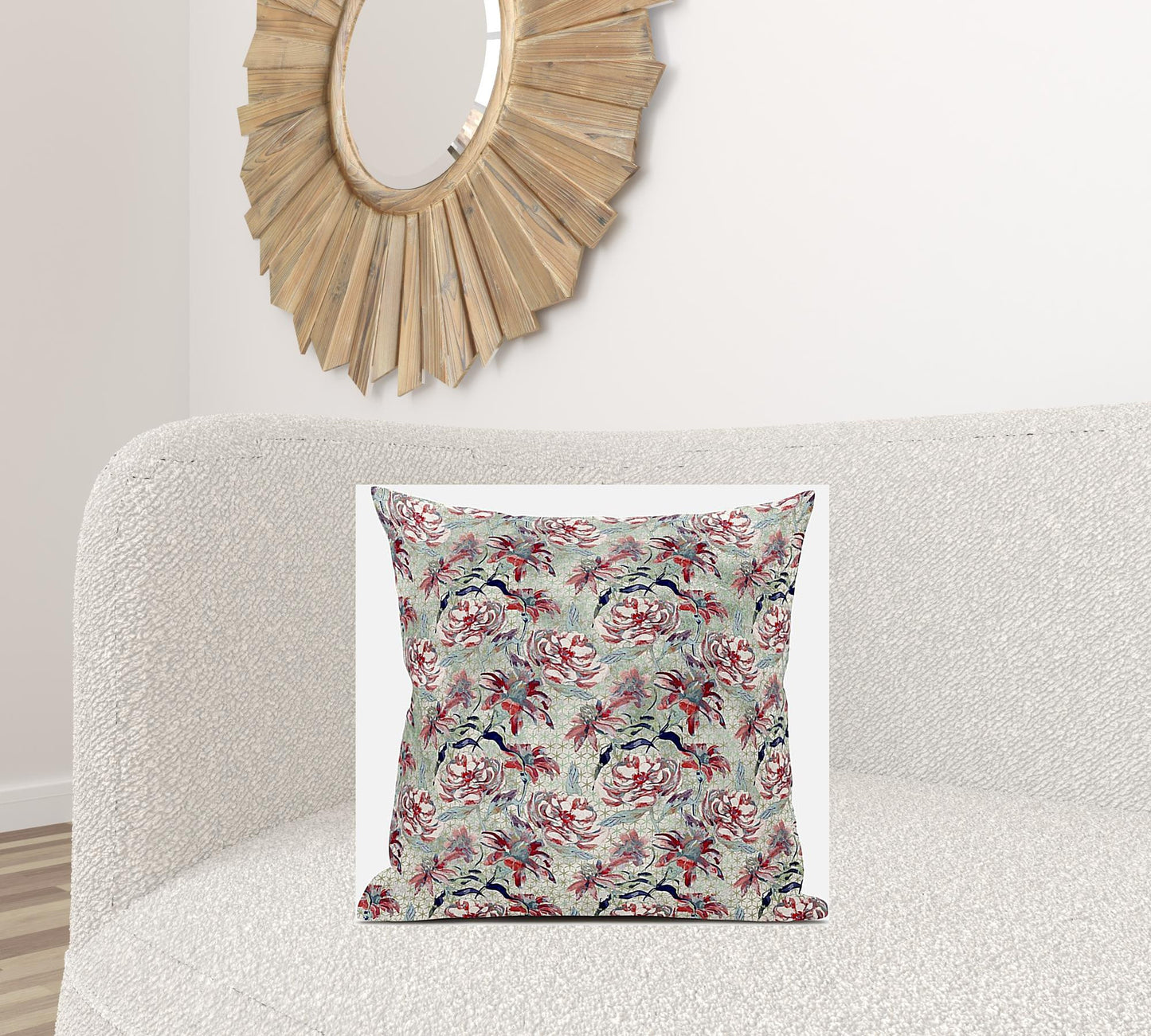 18" Red Pale Green Roses Suede Throw Pillow