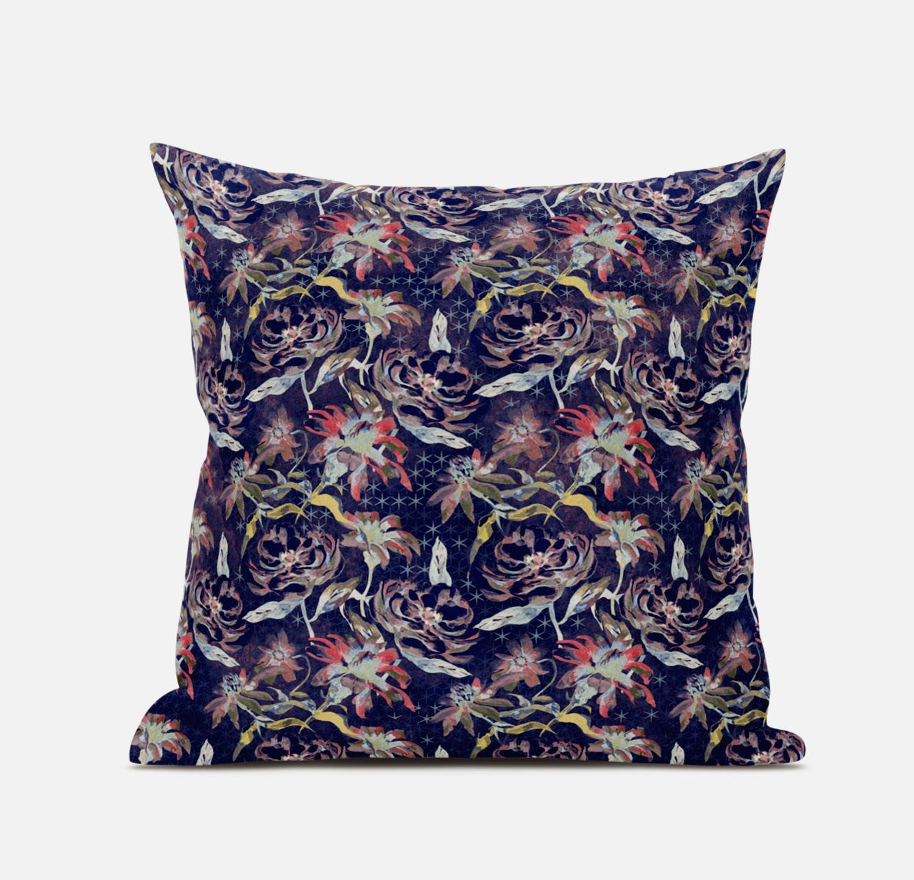 16" Midnight Blue Roses Suede Throw Pillow