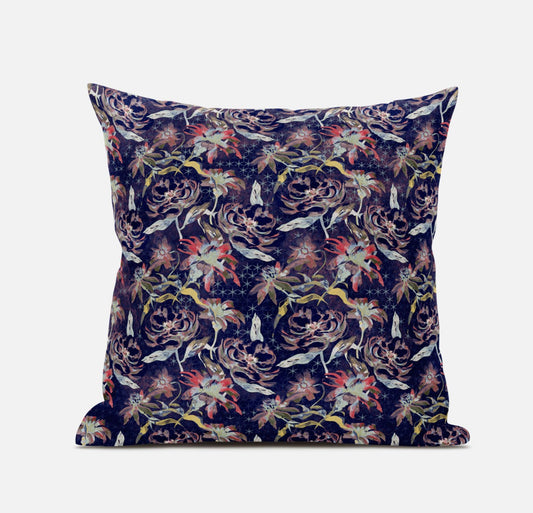 16" Midnight Blue Roses Suede Throw Pillow