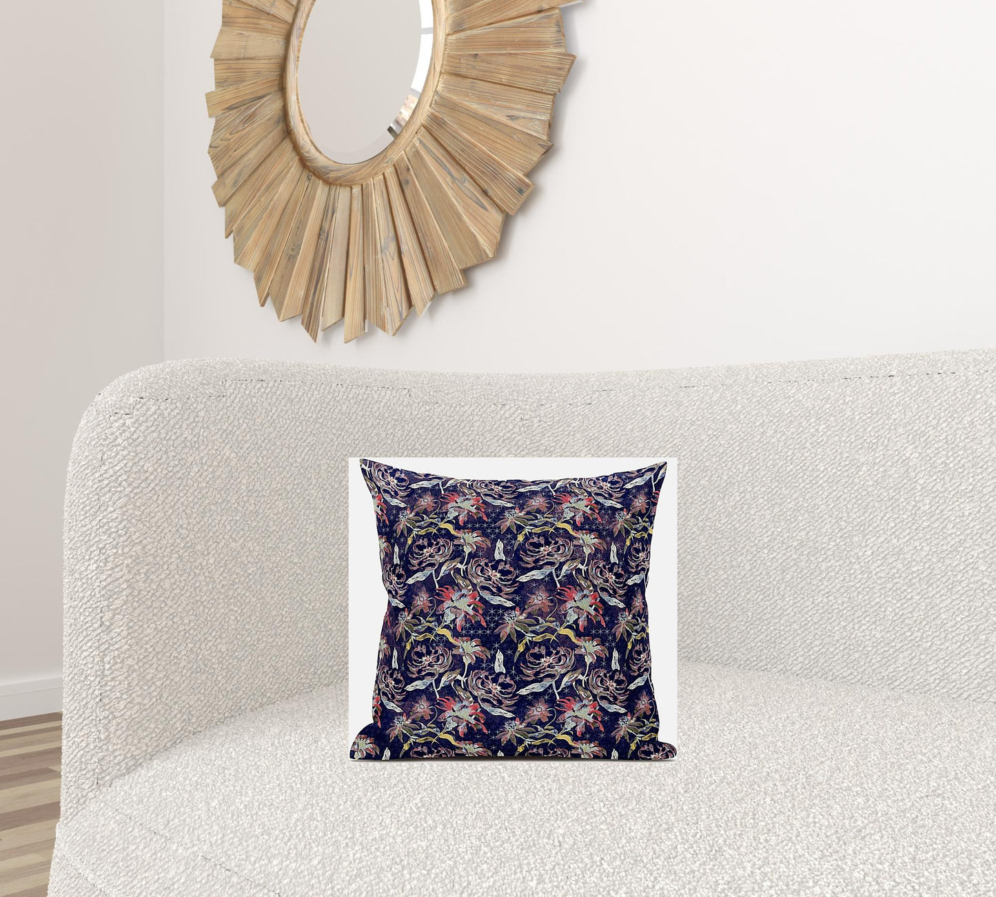 16" Midnight Blue Roses Suede Throw Pillow