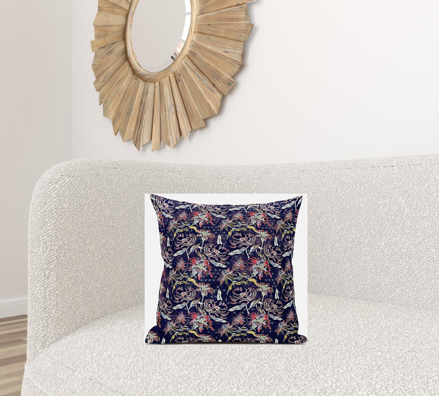 18" Midnight Blue Roses Suede Throw Pillow