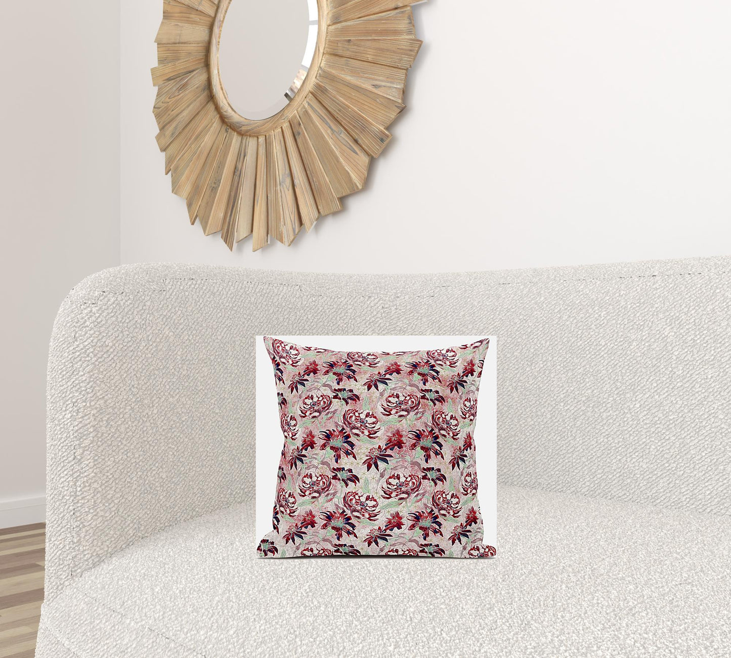 16" Red White Roses Suede Throw Pillow