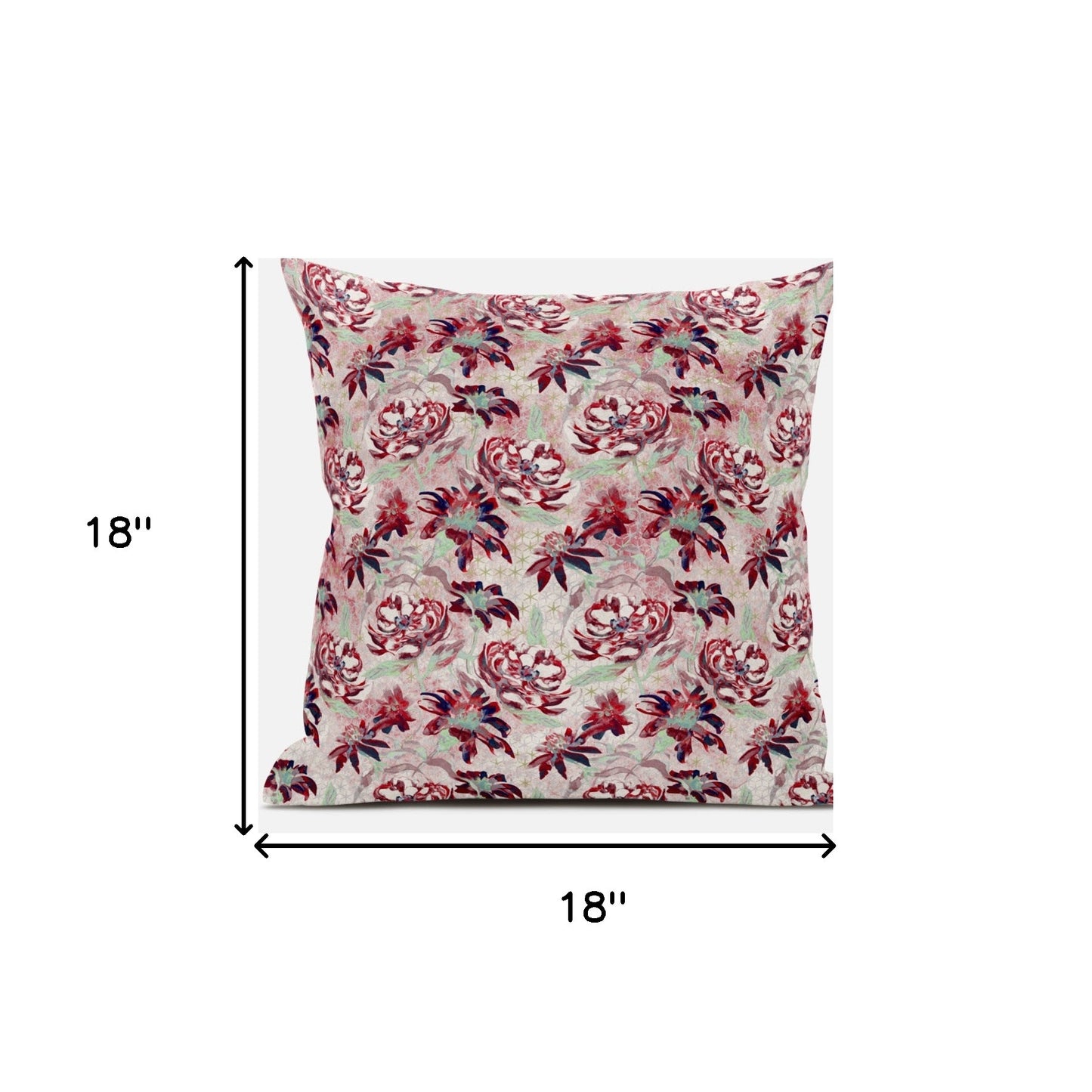 18" Red White Roses Suede Throw Pillow