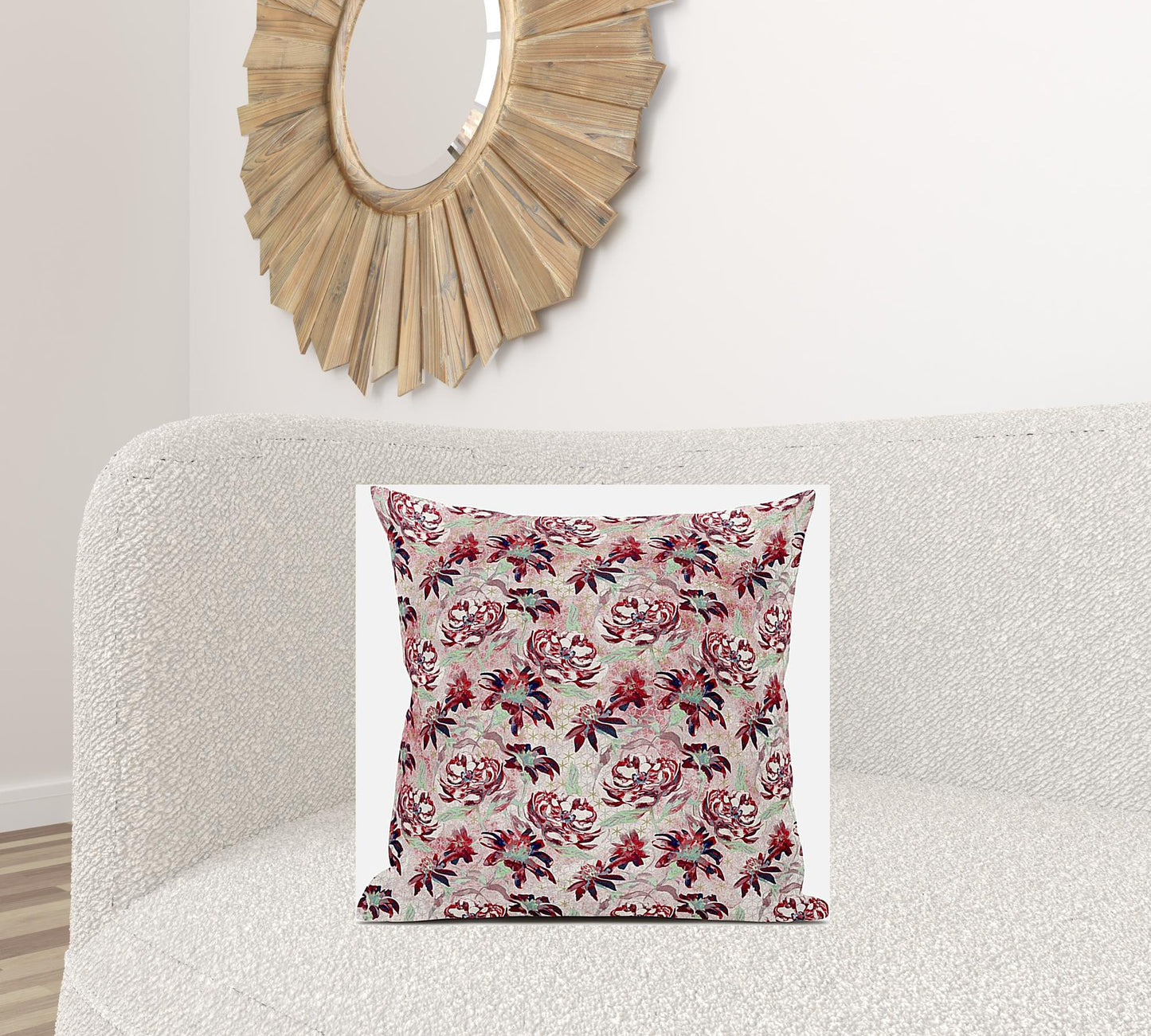 18" Red White Roses Suede Throw Pillow