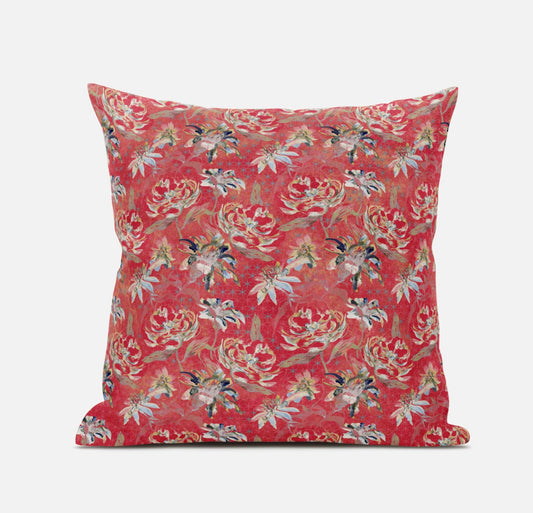 16" Salmon Red Roses Suede Throw Pillow