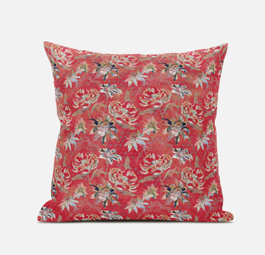 18" Salmon Red Roses Suede Throw Pillow